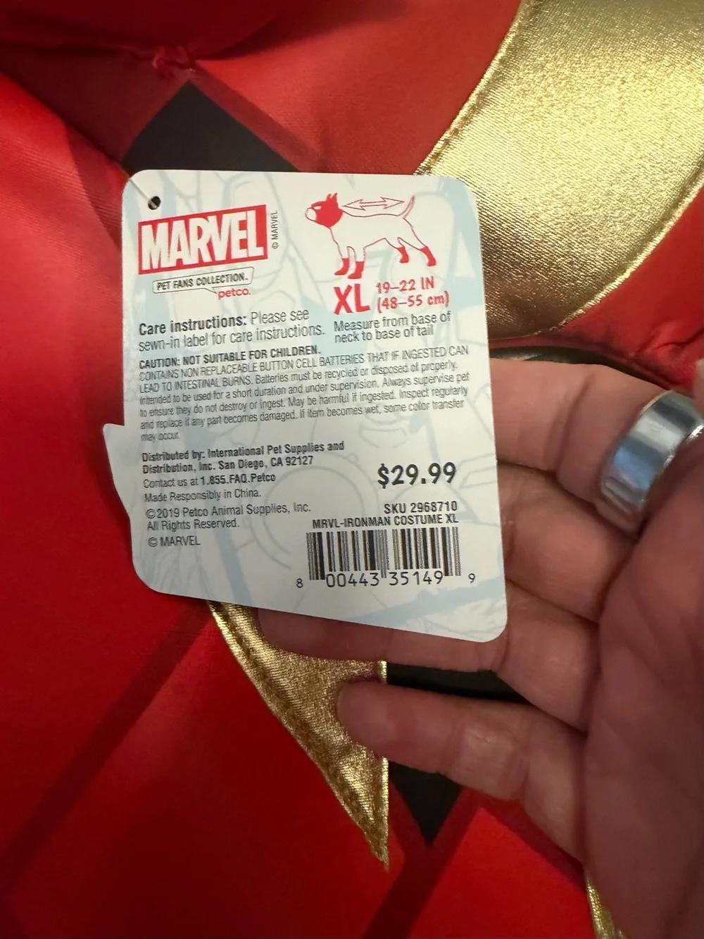 Marvel Red and Gold Iron Man Dog Costume